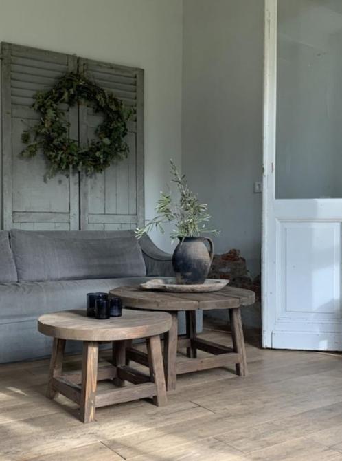 Stoere landelijke RONDE SALONTAFELS * Huisje Sfeer - hout, Huis en Inrichting, Tafels | Salontafels, Nieuw, Minder dan 50 cm, 50 tot 100 cm