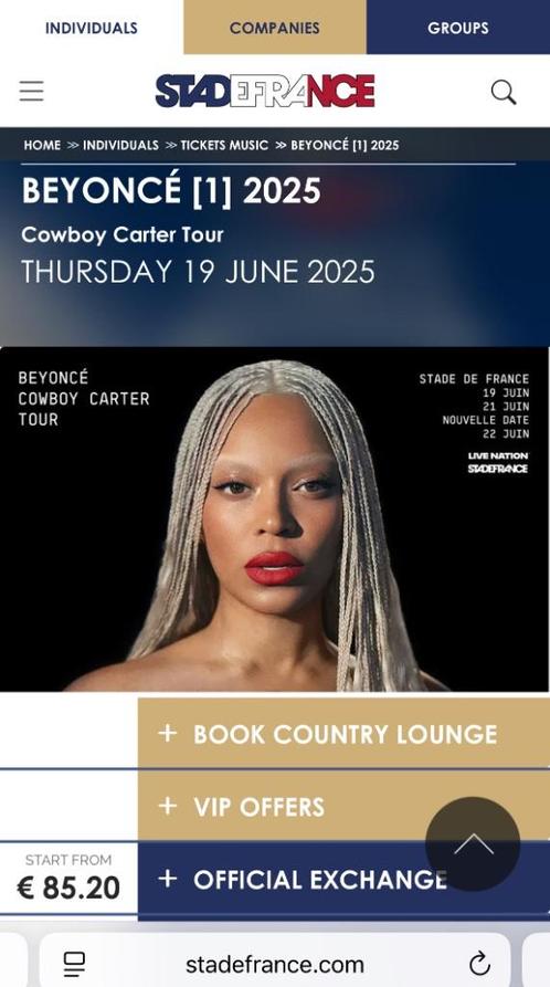 3 kaarten €200,- Beyoncé Parijs Do 19 juni 3 pers!, Tickets en Kaartjes, Evenementen en Festivals, Drie personen of meer