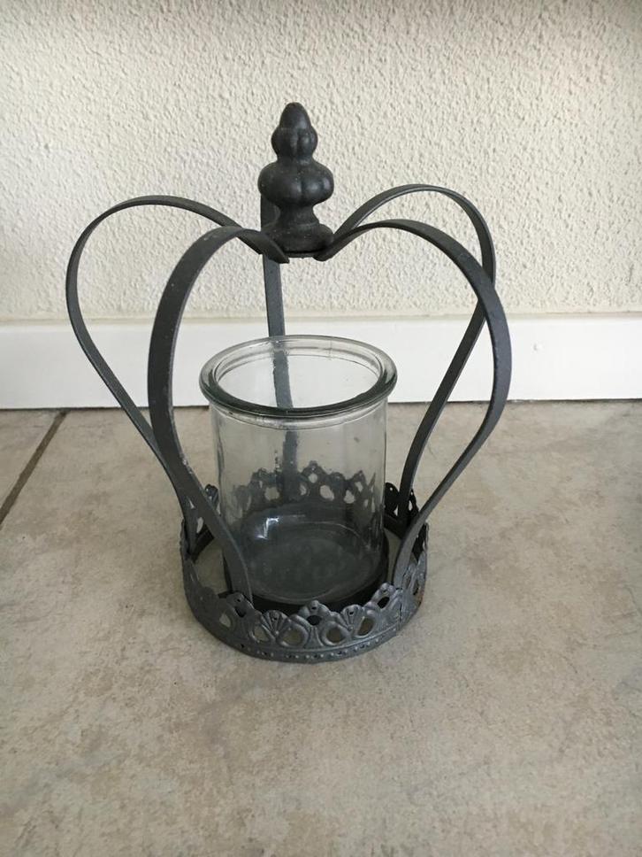 kroon kaarsen/waxinelicht houder diam 18xH20 zwart metaal, Antiek en Kunst, Curiosa en Brocante, Ophalen of Verzenden