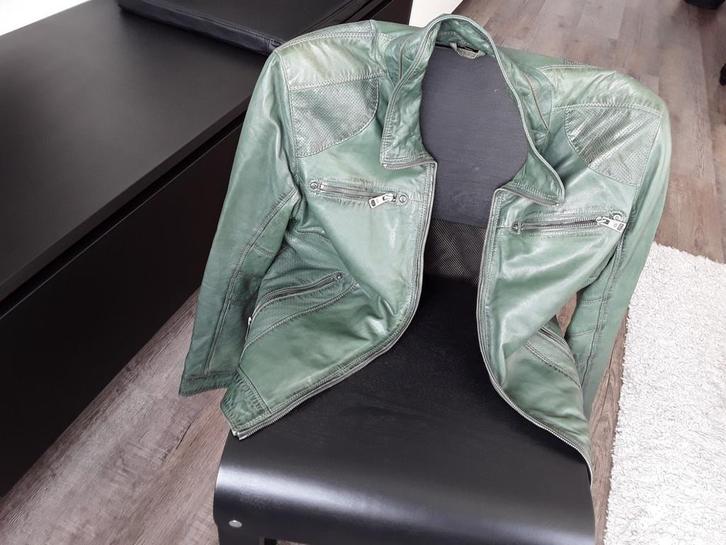 Leren jas heren groen, maat 48, Kleding | Heren, Jassen | Winter, Zo goed als nieuw, Maat 48/50 (M), Groen, Ophalen of Verzenden