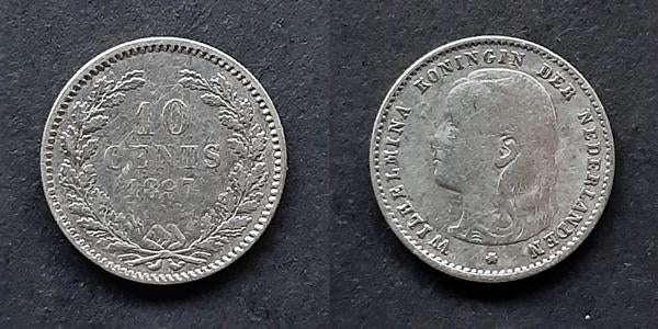 10 cent 1897 hangend haar A3, Postzegels en Munten, Munten | Nederland, Verzenden, Koningin Wilhelmina, 10 cent, Zilver