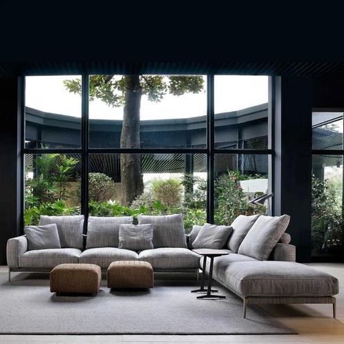Flexform Romeo hoekbank 375x275cm stof extra Eboli, Huis en Inrichting, Banken | Voetenbanken en Poefen, Nieuw, 125 cm of meer