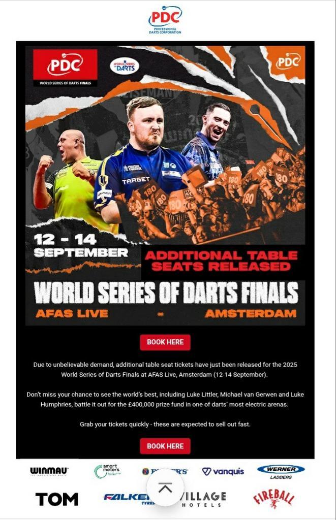 DARTS PDC toernooi tickets 14 september 13.00 uur AFAS Amste, Tickets en Kaartjes, Sport | Overige, Twee personen, September