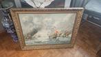 Zeeslag Schilderij in Gouden Lijst, Antiek en Kunst, Kunst | Schilderijen | Klassiek, Ophalen