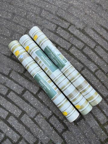 3 rollen retro papierbehang, groen streepjes behang beschikbaar voor biedingen
