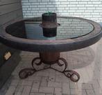 Unieke wagenwiel tafel met glazen blad, Antiek en Kunst, Antiek | Meubels | Tafels, Ophalen