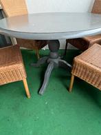 Ronde tafel + 4 rieten stoelen, Tuin en Terras, Tuintafels, Ophalen, Gebruikt, Rond, Hout
