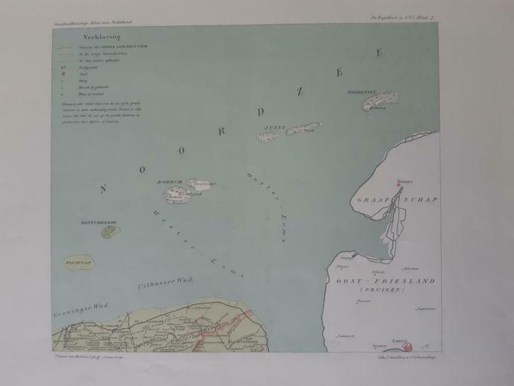 B113/ Plattegrond Noord Oost Wadden in 1795. Litho uit 1913, Antiek en Kunst, Kunst | Litho's en Zeefdrukken, Ophalen of Verzenden