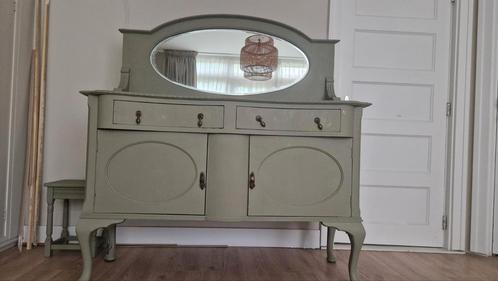 Antieke Queen anne kast (dressoir met spiegel), Huis en Inrichting, Tafels | Kaptafels, Gebruikt, 100 tot 150 cm, Hout, Ophalen