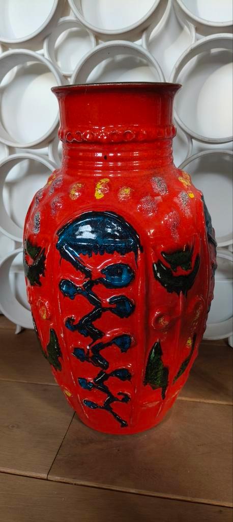 Vintage West Germany Bay Vaas, 40cm, Huis en Inrichting, Woonaccessoires | Vazen, Gebruikt, Rood, Minder dan 50 cm, Aardewerk of Porselein