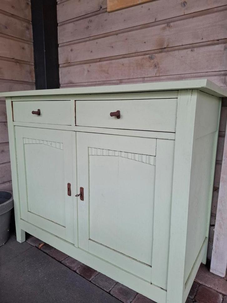 Ouderwets eiken kastje, lichtgroen, Huis en Inrichting, Kasten | Dressoirs, Gebruikt, 50 tot 100 cm, 25 tot 50 cm, Ophalen