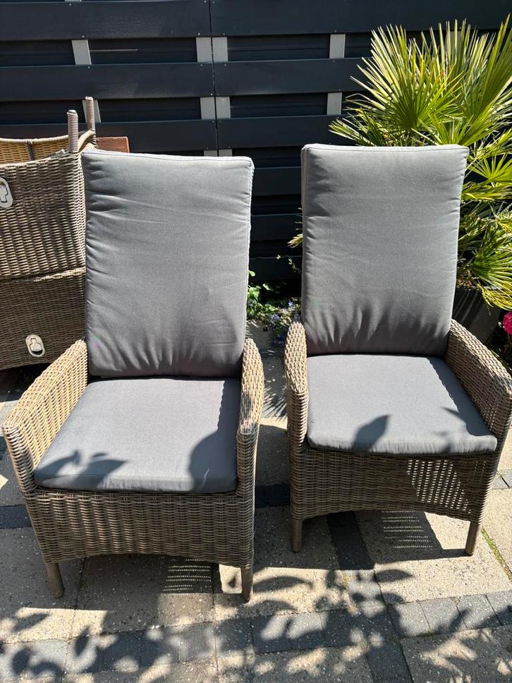6 stuks tuinstoelen met ligstand en kussens, Tuin en Terras, Tuinstoelen, Gebruikt, Ophalen