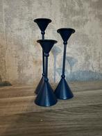 Blauwe Metalen Kandelaars - Set van 3, Ophalen of Verzenden, Metaal, Minder dan 25 cm