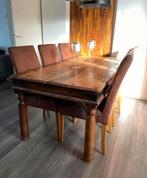 Teak Eettafel, ijzeren accenten Stoer,Sober,Landelijk 180 cm, Ophalen, Zo goed als nieuw