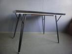 1950s tafel-buro, lichtgeel formica blad, metalen buis-tafel, Ophalen