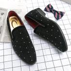 Zwarte heren loafers met strass steentjes moccasins glitter, Verzenden, Nieuw, Zwart, Loafers