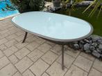 Gratis tuintafel van aluminium melkglas 1,80 x 1,00 meter, Ophalen, Gebruikt, Ovaal, Aluminium