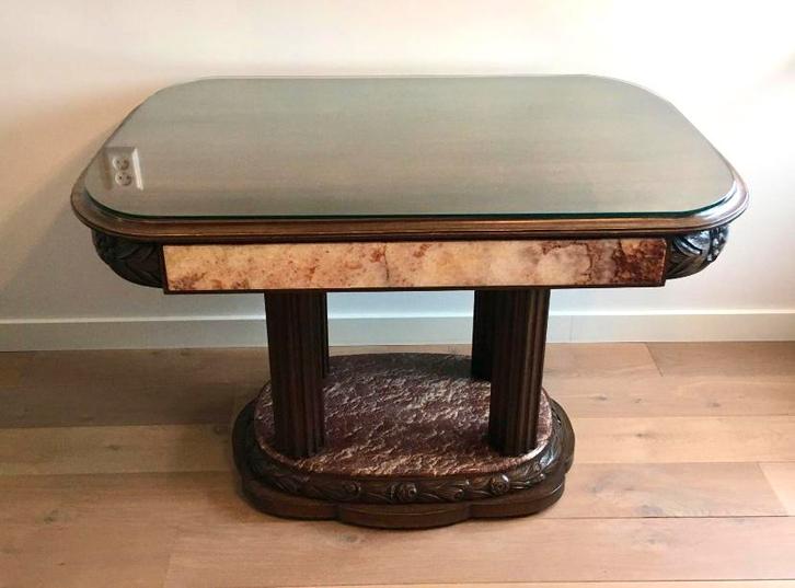 Art Deco meubelen, bufetkast en eettafel met marmer., Antiek en Kunst, Antiek | Meubels | Kasten, Ophalen