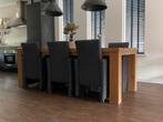 Eettafel 6 stoelen 2,20m houten tafel verstel/rijdbare stoel, Huis en Inrichting, Tafels | Eettafels, Ophalen, Gebruikt