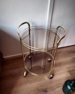 Vintage Gouden Dranktafeltje met Rookglas, Ophalen, Gebruikt, Rond, Minder dan 50 cm
