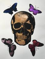 Skull met vlinders in bladgoud 100 x 70 cm, Ophalen of Verzenden