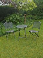 Leuke metalen tuinset 2 stoelen met ronde tafel, Tuin en Terras, Tuinstoelen, Inklapbaar, Metaal, Zo goed als nieuw, Ophalen