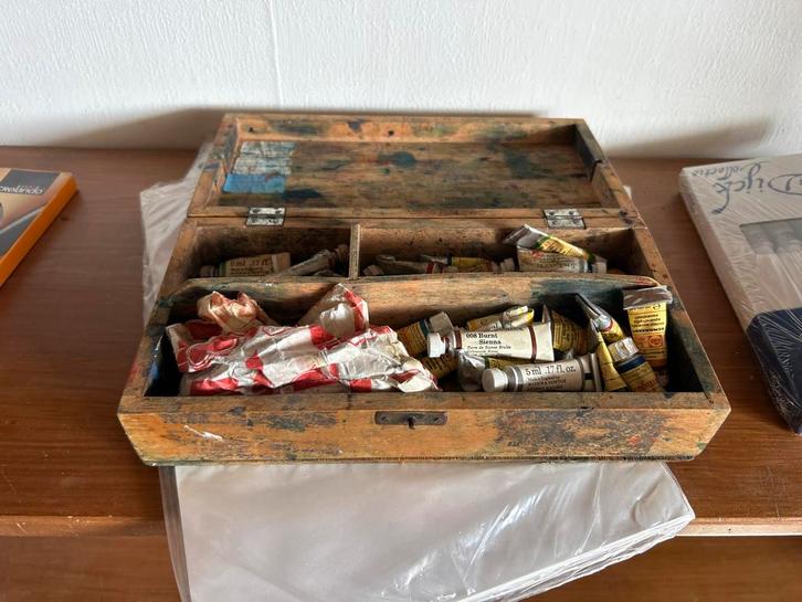 Vintage Tekendoos met Olieverf, Antiek en Kunst, Kunst | Overige Kunst, Ophalen of Verzenden