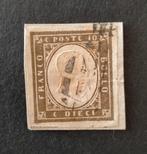 ITALIË - SARDEGNA 1861 10 c. grigio bistro scuro Sa14Cf, Ophalen of Verzenden