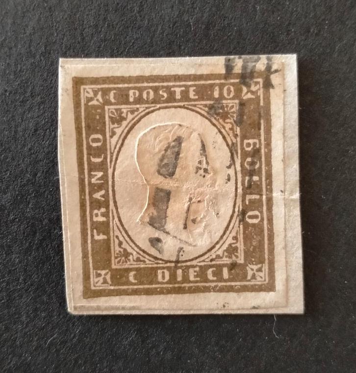 ITALIË - SARDEGNA 1861 10 c. grigio bistro scuro Sa14Cf, Postzegels en Munten, Postzegels | Europa | Italië, Ophalen of Verzenden