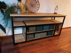 Industrieel Dressoir met Houten Blad & Stalen Bakken, Huis en Inrichting, Kasten | Dressoirs, Ophalen, Met plank(en), 100 tot 150 cm