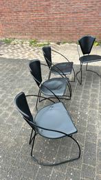 4 kwalitatieve leren stoelen, Huis en Inrichting, Stoelen, Gebruikt, Zwart, Ophalen of Verzenden, Metaal