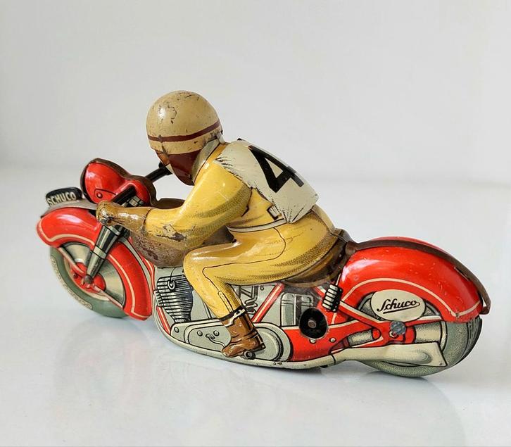 Oude blikken Schuco Speelgoed Motorfiets jaren '50, Antiek en Kunst, Curiosa en Brocante, Verzenden