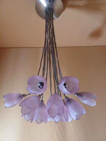 Harco loor design lamp 15 lila tulpen opaalglas  beschikbaar voor biedingen