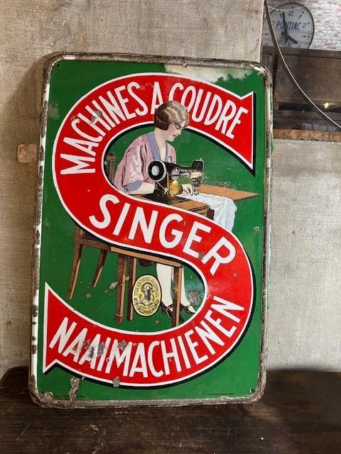 antiek emaille bord oud reclamebord reclame Singer, Verzamelen, Merken en Reclamevoorwerpen, Gebruikt, Reclamebord, Ophalen of Verzenden