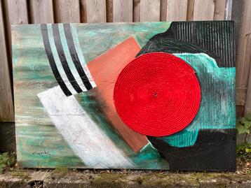 Abstract Schilderij met Rode Cirkel beschikbaar voor biedingen