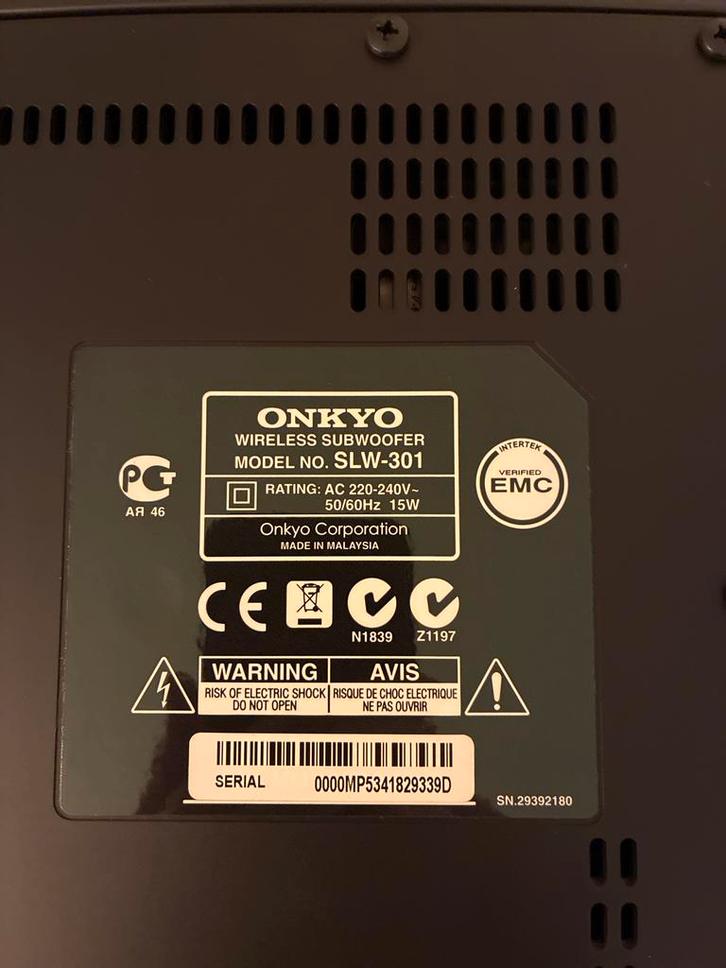 Onkyo SLW-301 Draadloze Subwoofer, Audio, Tv en Foto, Luidsprekers, Gebruikt, Subwoofer, Minder dan 60 watt, Ophalen