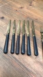 Antieke bestekset. Messing en ebbenhouten handvat., Ophalen of Verzenden