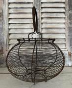 Brocante panier en fil de fer eiermand draadmand, Overige materialen, Mand, Rond, Ophalen of Verzenden
