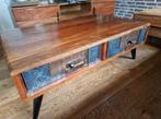 Salontafel massief acaciahout/metaal, Ophalen, Gebruikt, 100 tot 150 cm, 50 tot 100 cm