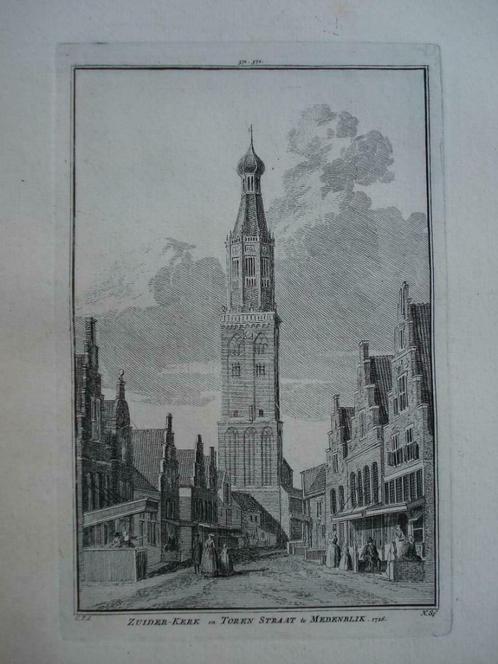 371-372 / Medemblik Zuiderkerk en Torenstraat Kopergravure, Antiek en Kunst, Kunst | Etsen en Gravures, Ophalen of Verzenden