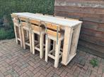 Steigerhouten bar/tafel met 8 barkrukken, Huis en Inrichting, Barren, Ophalen, Gebruikt, Inclusief barstoelen