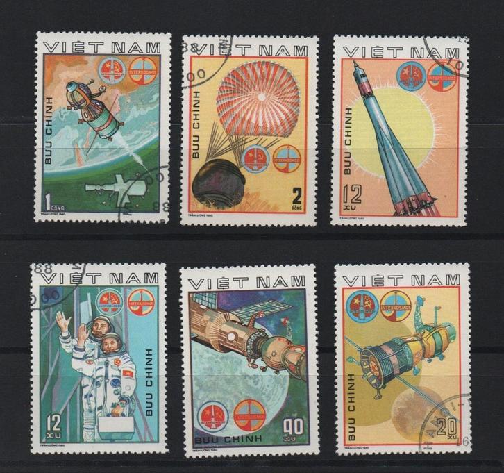 Space, Ruimtevaart - Vietnam 1980 - Gestempeld used 6v, Postzegels en Munten, Postzegels | Thematische zegels, Gestempeld, Vliegtuigen