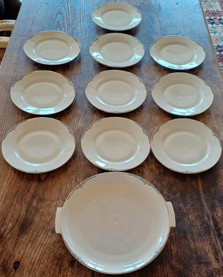 Gebakstel  art-deco porselein., Antiek en Kunst, Antiek | Servies compleet, Ophalen of Verzenden