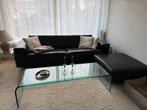 Zwarte leren designbank Linteloo 4-zits + hocker, Ophalen, Gebruikt, Rechte bank, 200 tot 250 cm