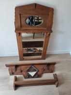 Vintage antiek halset, spiegel kapstok en hoedenplank, Zo goed als nieuw, Minder dan 100 cm, Hout, Ophalen