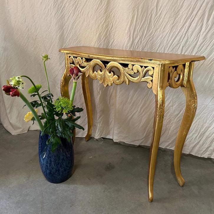 Barok sidetable - 90 x 31 cm - Goud - Bij TTM Wonen, Huis en Inrichting, Tafels | Sidetables, Nieuw, 25 tot 50 cm, 50 tot 100 cm