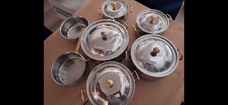 Prachtige roestvrije pannenset 7-delig!, Huis en Inrichting, Keuken | Potten en Pannen, Gebruikt, Pannenset, Rvs, Ophalen of Verzenden