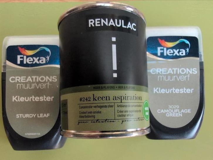 3 groene verf testers - Nieuw, Doe-het-zelf en Verbouw, Verf, Beits en Lak, Nieuw, Verf, Minder dan 5 liter, Groen, Ophalen