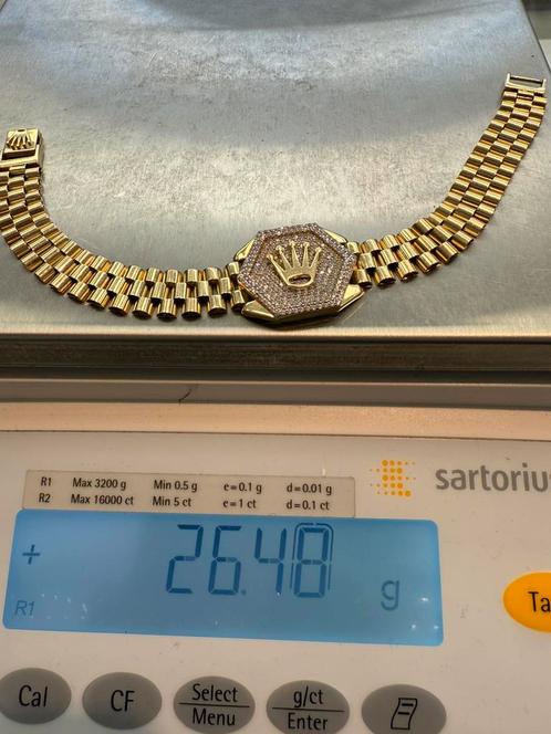 Prachtige 14 karaats gouden rolex design armband, Sieraden, Tassen en Uiterlijk, Armbanden, Nieuw, Goud, Ophalen of Verzenden