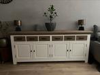 Dressoir Tower Living Parma wit met eiken bovenblad 220m., Huis en Inrichting, Kasten | Dressoirs, Ophalen, Gebruikt, Landelijk
